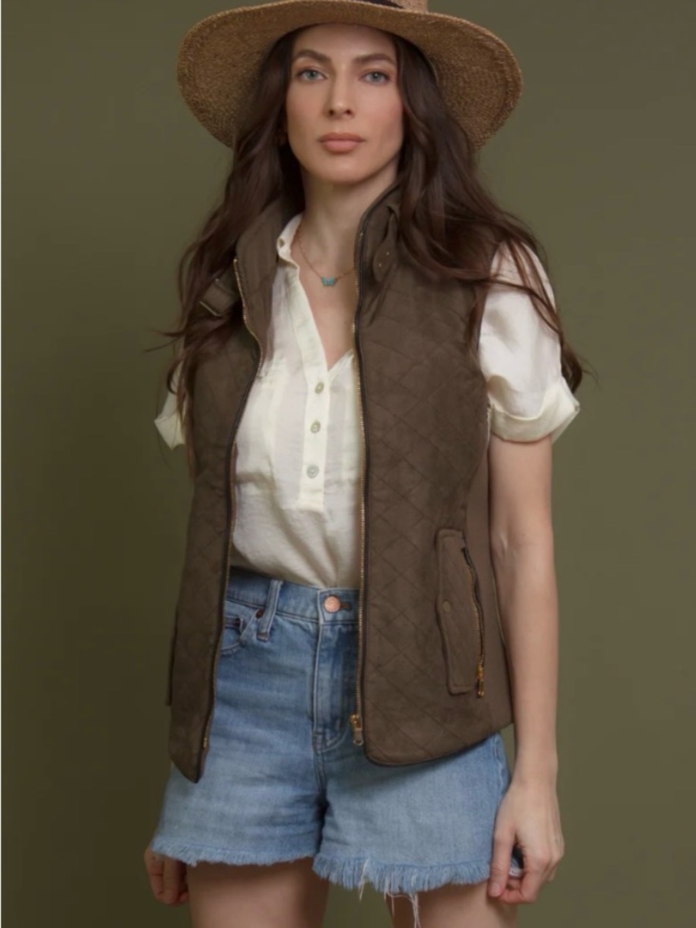 Fate Sahara Faux Suede Quilted Vest M